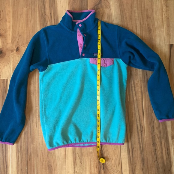 Patagonia Fleece Synchilla Sweater Aqua Turquoise Blue and Pink Colorblock - Picture 11 of 11